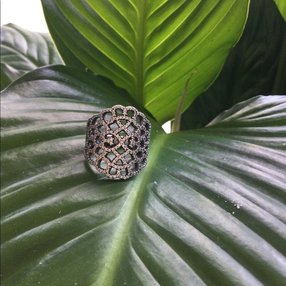PANDORA SILVER STUDDED DIAMOND RING - Picture 1 of 5